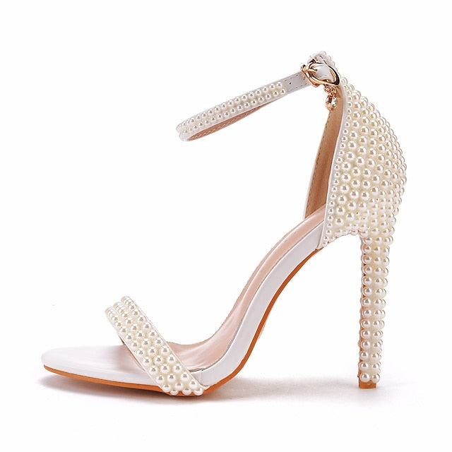 Pearl-Embellished High Women's Elegant Heel Wedding Shoes