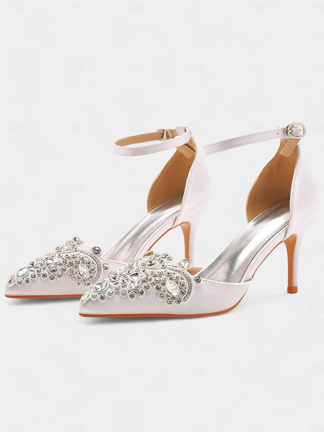 Ankle Satin Pointed – Heels Emerald Green Women's Strap