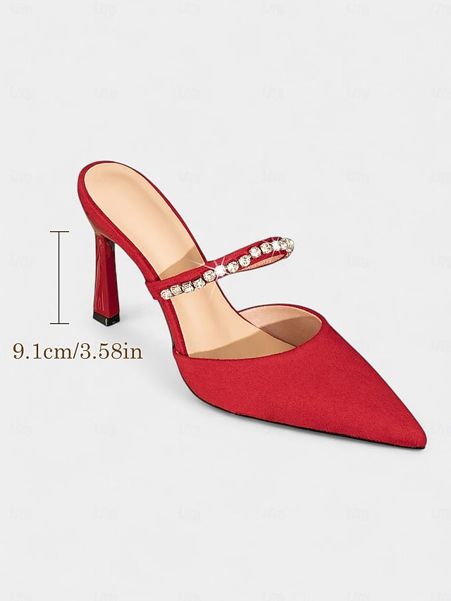 Strap Stiletto Heels with Women's Elegant Red - Rhinestone