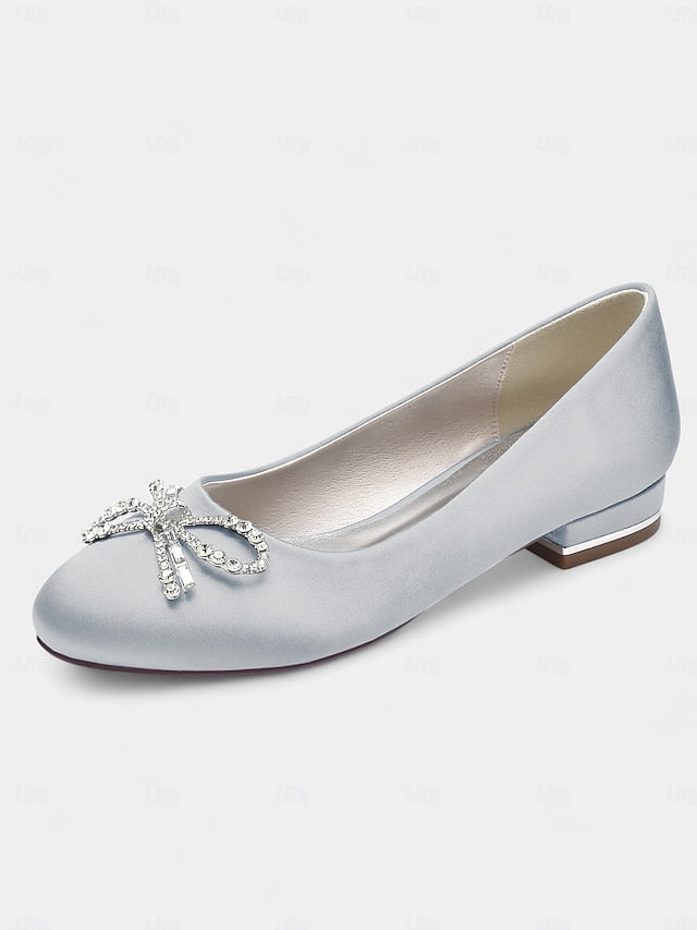 Rhinestone Women's Bow Round-Toe Flats Embellished -