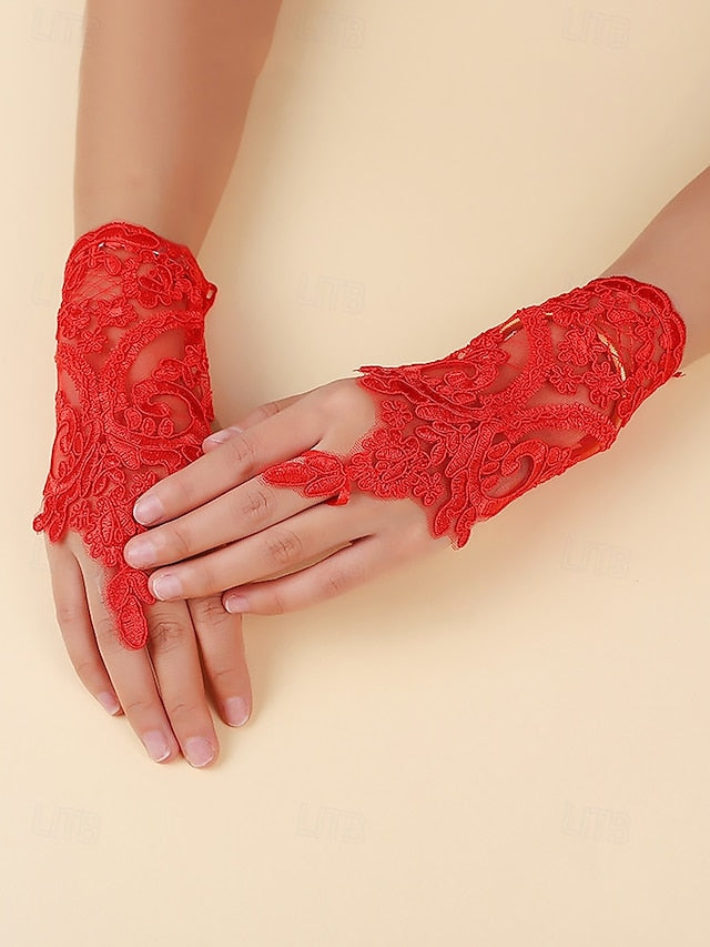 Bridal – Fingerless Vintage Lace Elegant Gloves Wedding White