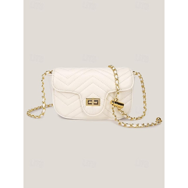 Leather Bag Women's White Crossbody with Gold Elegant Chain