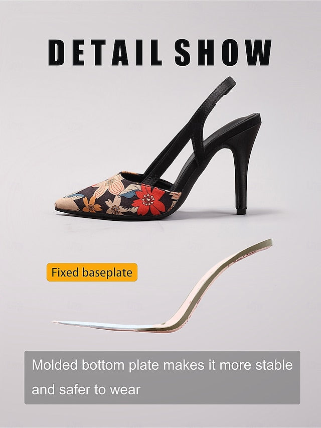 Slingback Elegant Pointed Heels Toe High Women's – Floral