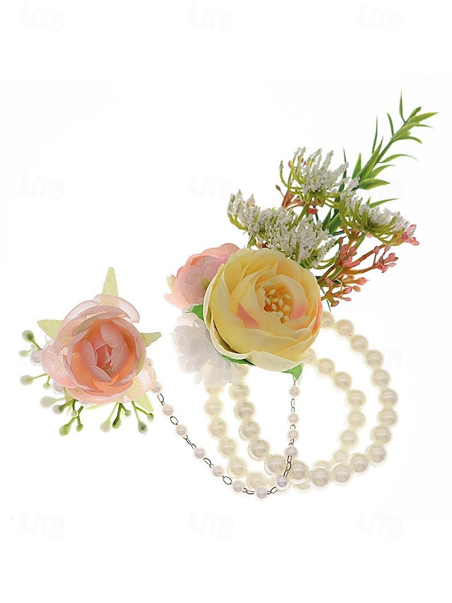 Pearls Floral Jewelry and – White Elegant with Hand Wrist Set