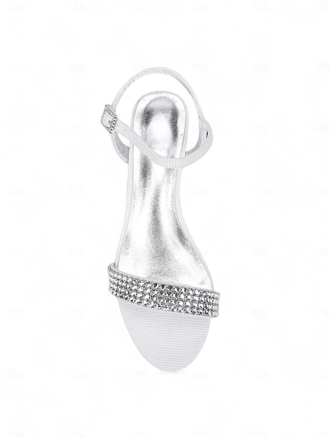 Open - Rhinestone Sandals Champagne Wedge Toe Women's