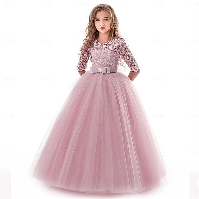 Flower Solid Girls' Kids Wedding Girl Colored Dress