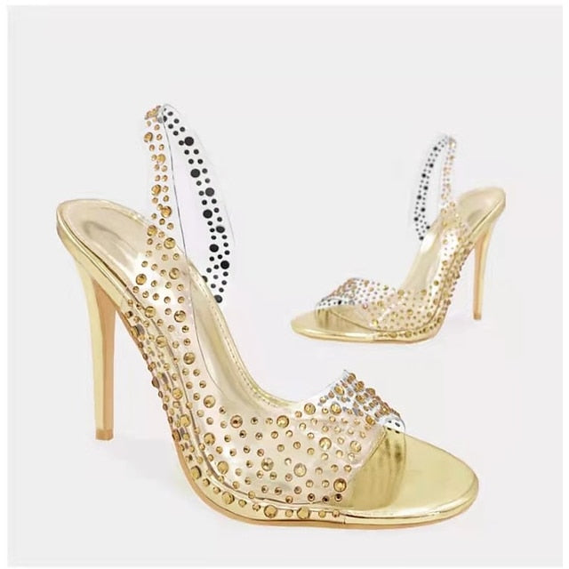 Transparent Heel Women's – High Sandals Rhinestone Clear