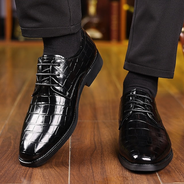 – Faux Oxford Print Green Men's Crocodile Leather Shoes