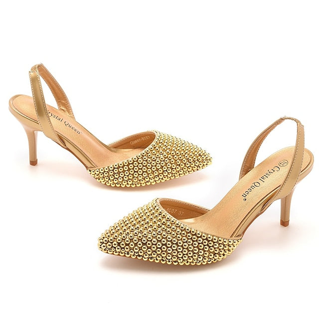 Slingback Women's Embellishments with White Pearl Heels –