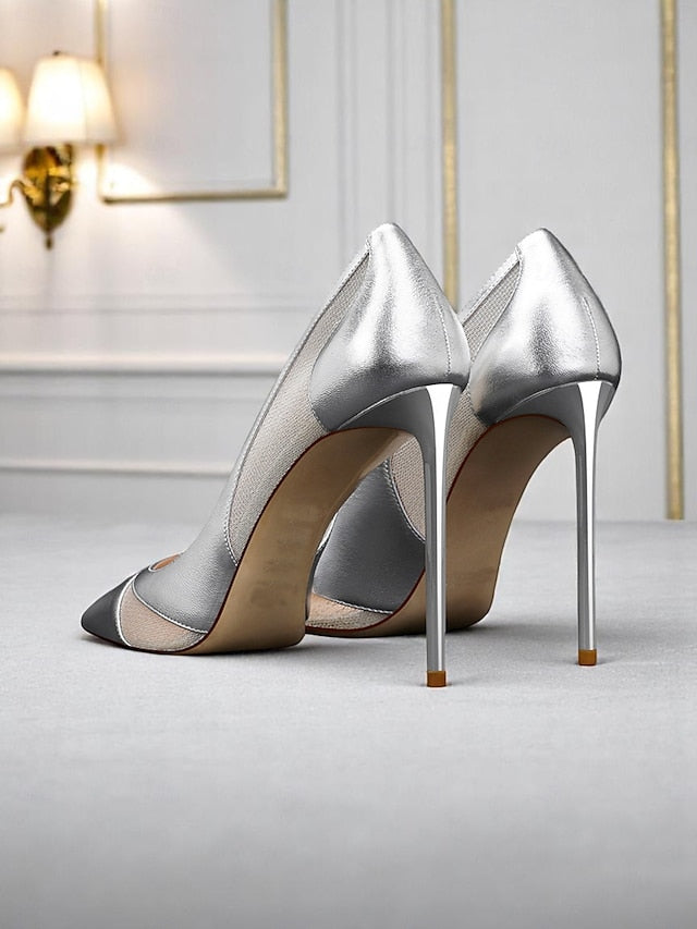 Mesh Nude Pumps with Suede Detailing Toe Pointed Women's