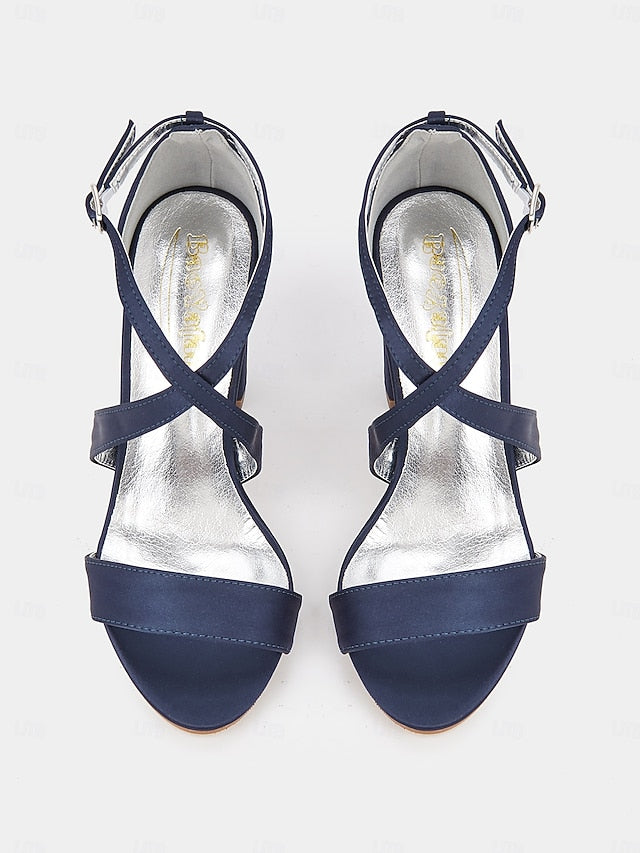 Heel Strappy – Women's Satin Sandals Elegant Block