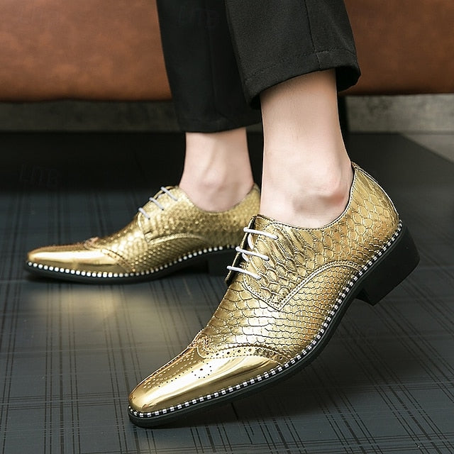 Gold Oxford Shiny Shoes Faux Men's Metallic