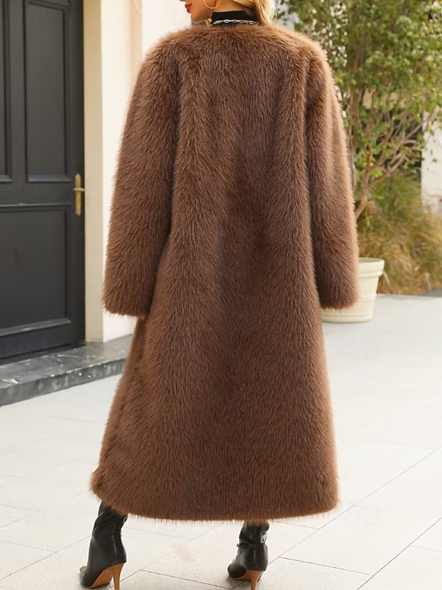 Coat Faux Warm Fur Furs Comfortable Women's