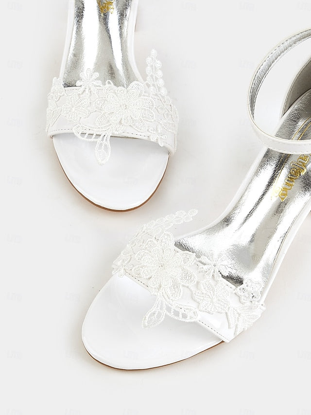 Open-Toe Heels Ankle with - Lace Women White Bridal Strap for