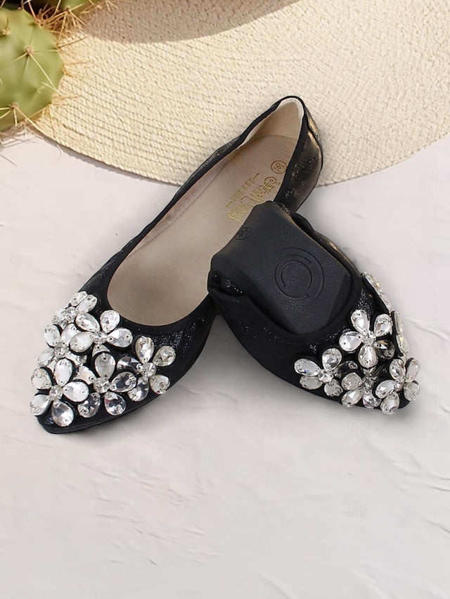 Flats with Women's Silver Foldable Rhinestone
