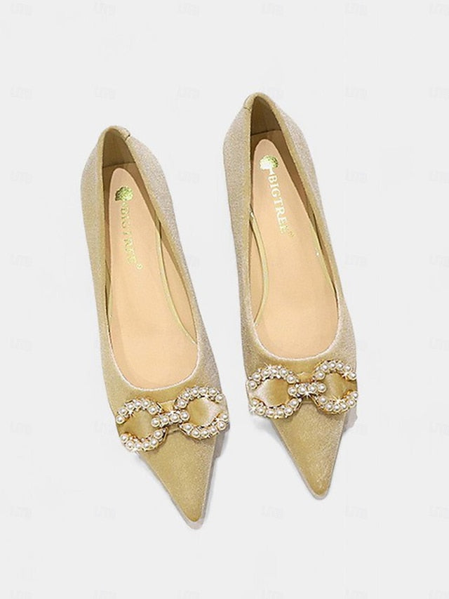 Kitten Burgundy - Velvet Pearl Pumps Bow Heel with Women's