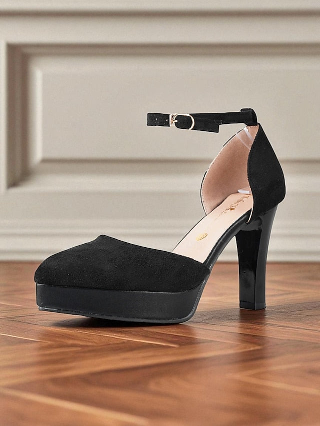 Strap Platform Suede Ankle Burgundy High Heel 1950s Women's