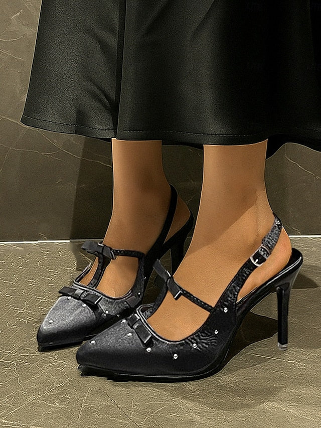 Bows Heels – and Women's Purple T-Strap Studs with Satin