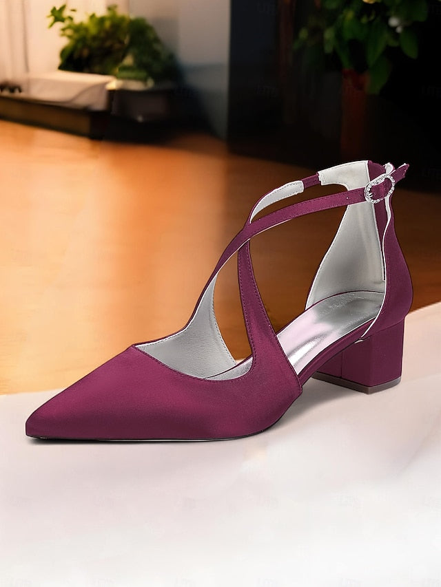 Ivory Women's Pointed Heels Satin Block Elegant Toe -