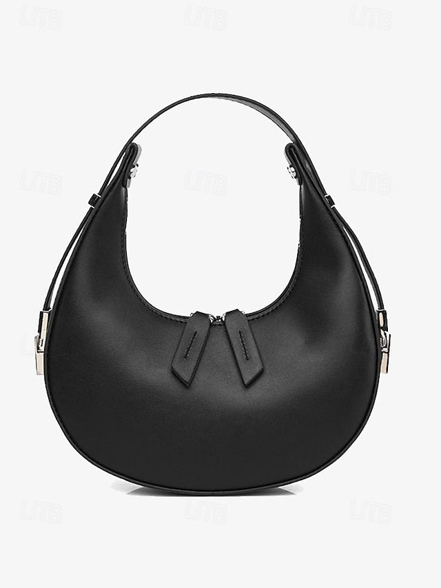 Crescent Hardware Bag with - Ivory Silver Elegant Hobo Sleek