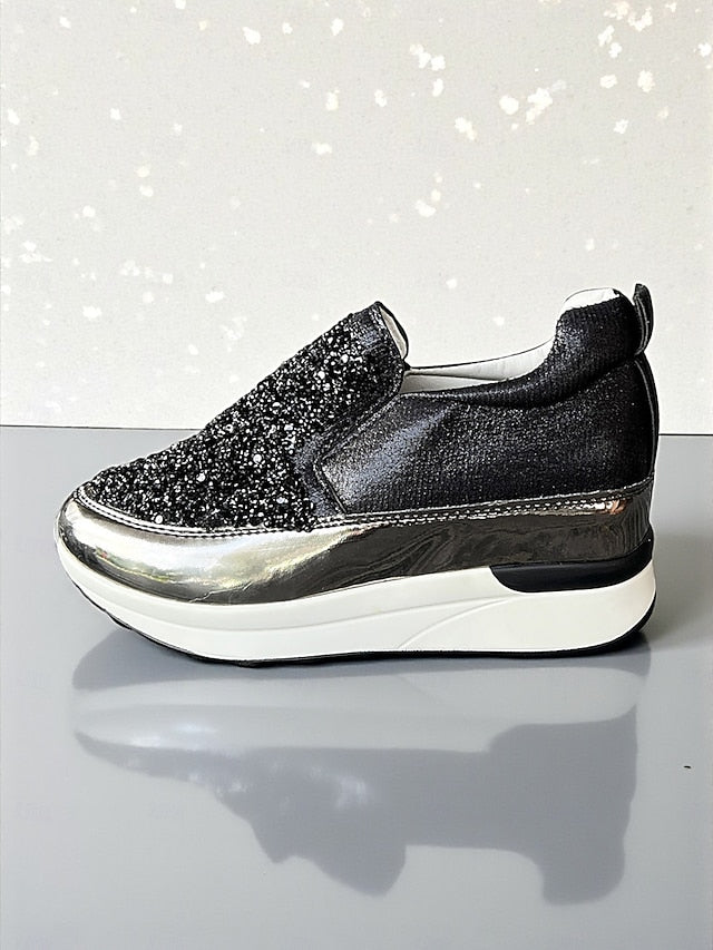 Black with Sneakers Slip-On Metallic Glitter Women's