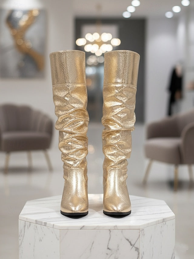 High Party Metallic Women's Shiny - Boots Knee Slouch Gold