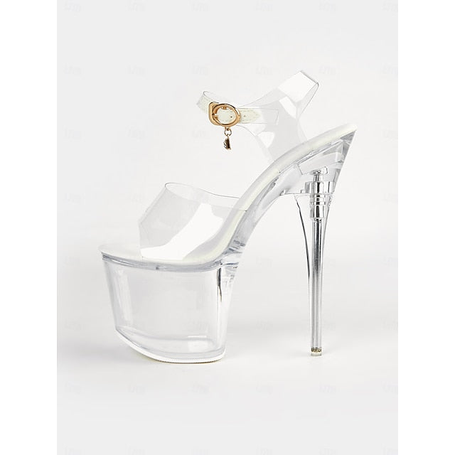 with Transparent - Heel Platform High Ankle Strap Sandals Clear