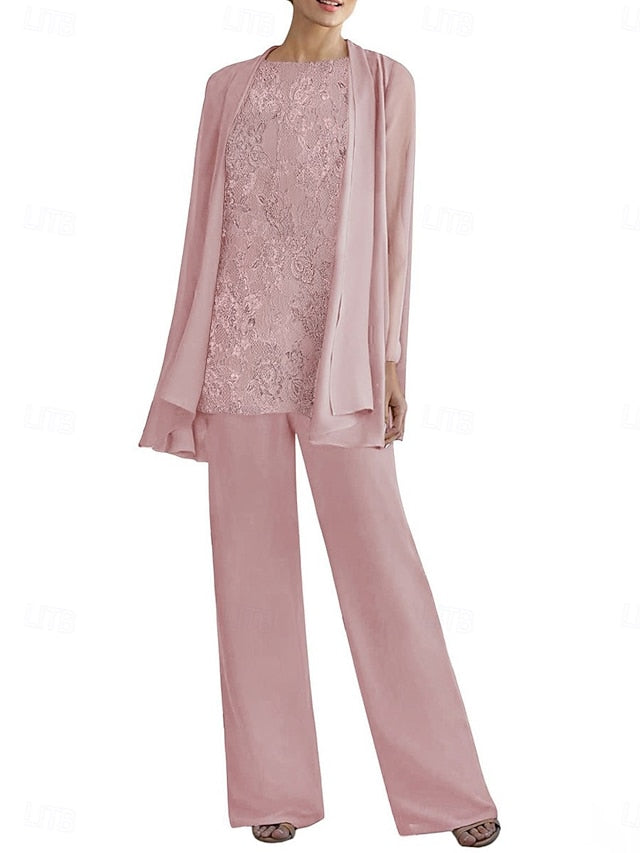 Dress Pantsuit 3 Crew the of Elegant Neck Piece Mother Bride
