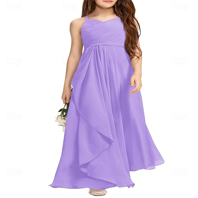 A-Line Flower Halter Girl Flowy Dress Junior Girls Bridesmaid