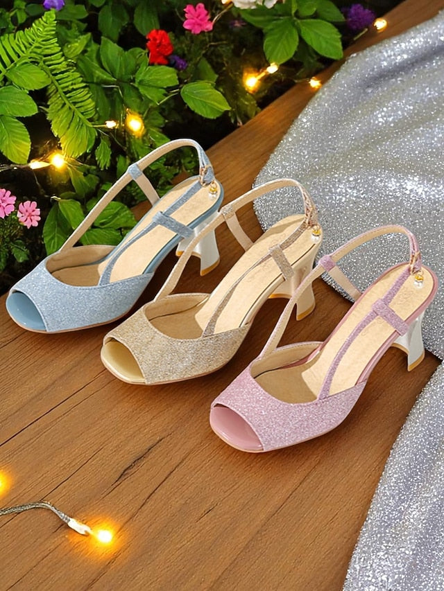 Slingback Gold - Sparkly Glitter Open-Toe Heels Women's