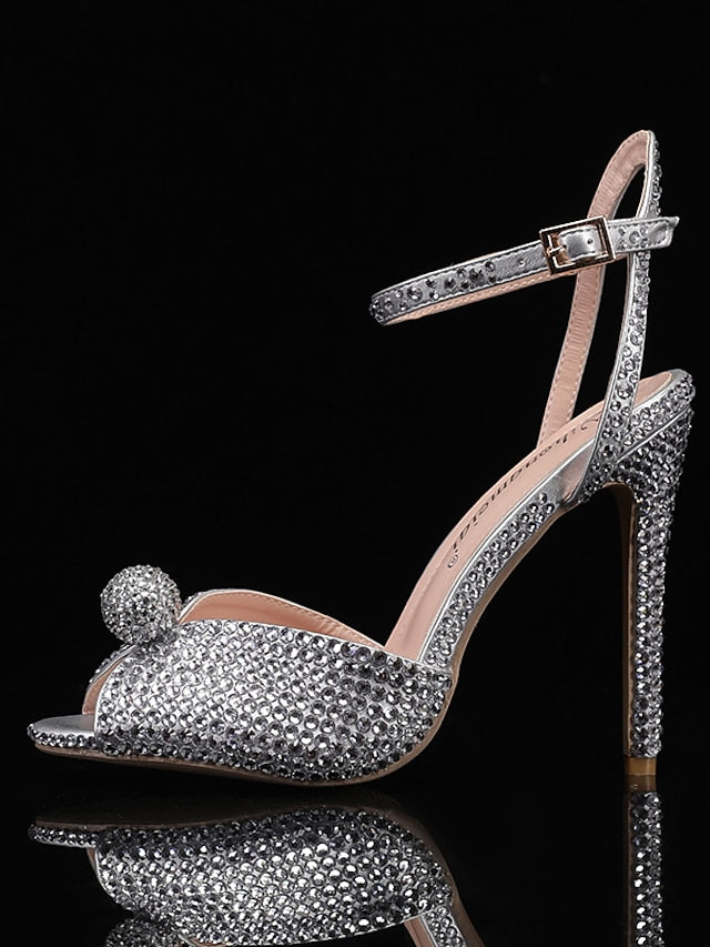 Stiletto Embellished Sandals with Rhinestone Heel Women's