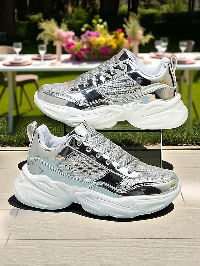 Chunky Glitter Sneakers Metallic with Platform Women's