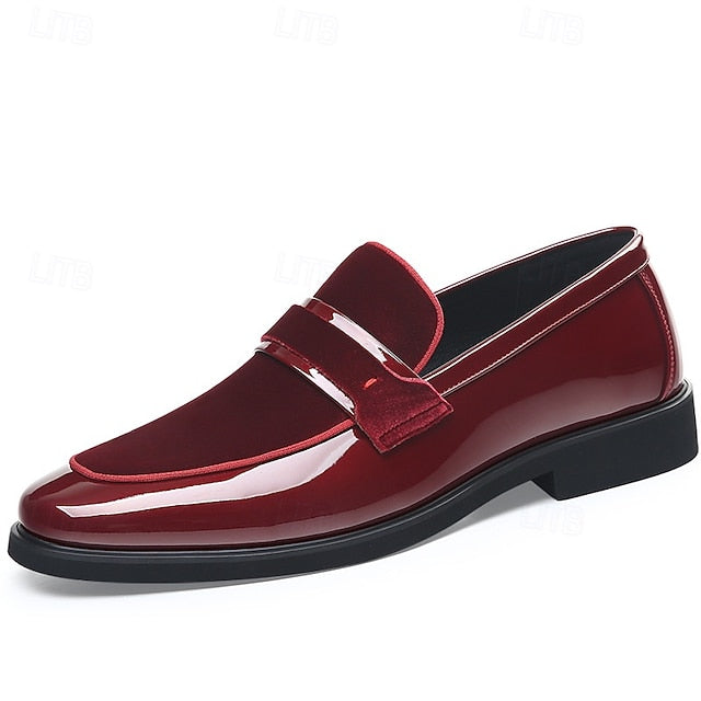 Velvet Men's – with Sleek Leather Loafers Faux Red Design