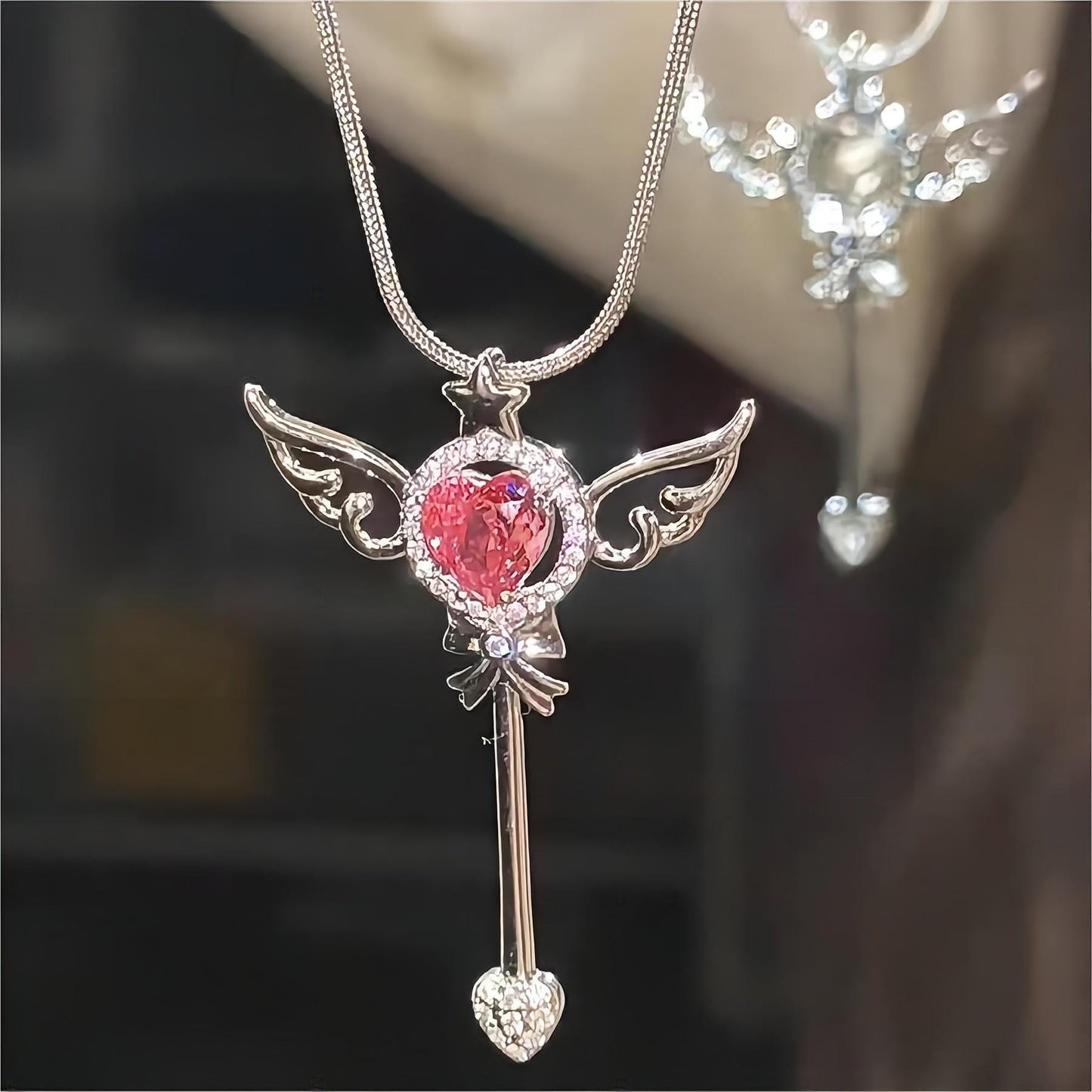Pink Heart Magic Wand Necklace
