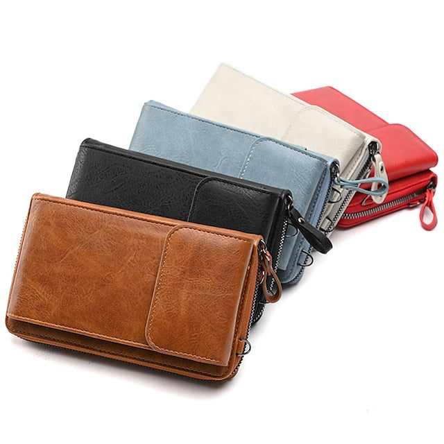 with Zipper Wallet Vintage Faux Crossbody Leather Women's