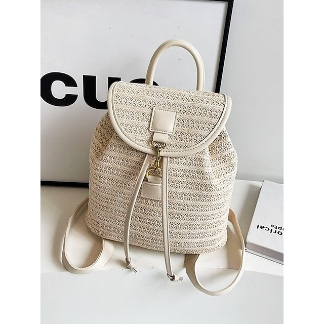 Women Backpack Straw for – Boho Rattan Travel with Woven Bag