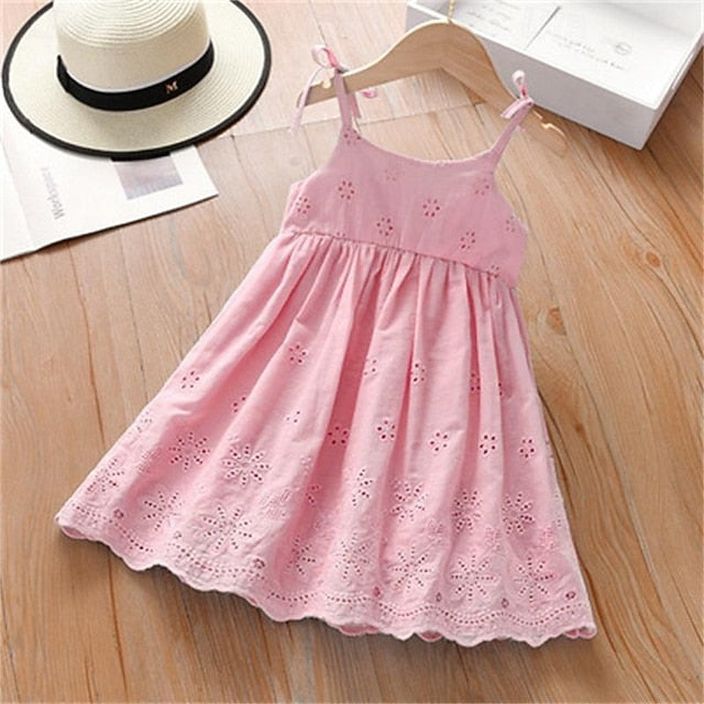 Dresses Princess Cotton Kids Solid Color Sleeveless Summer