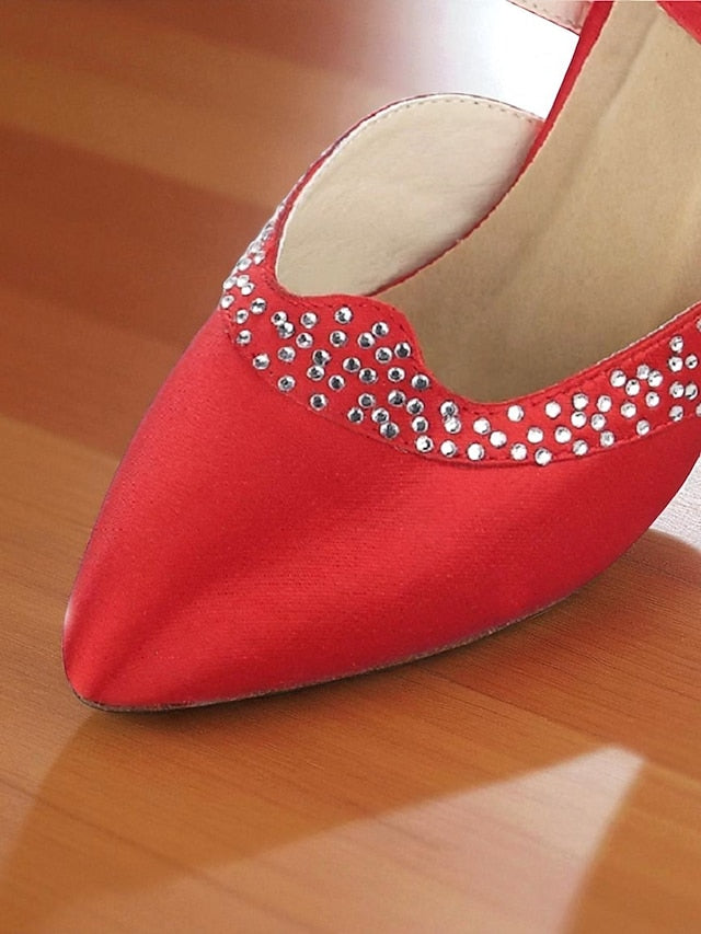 Dance Ballroom Shoes Satin Closed Women's Red Cross Toe -
