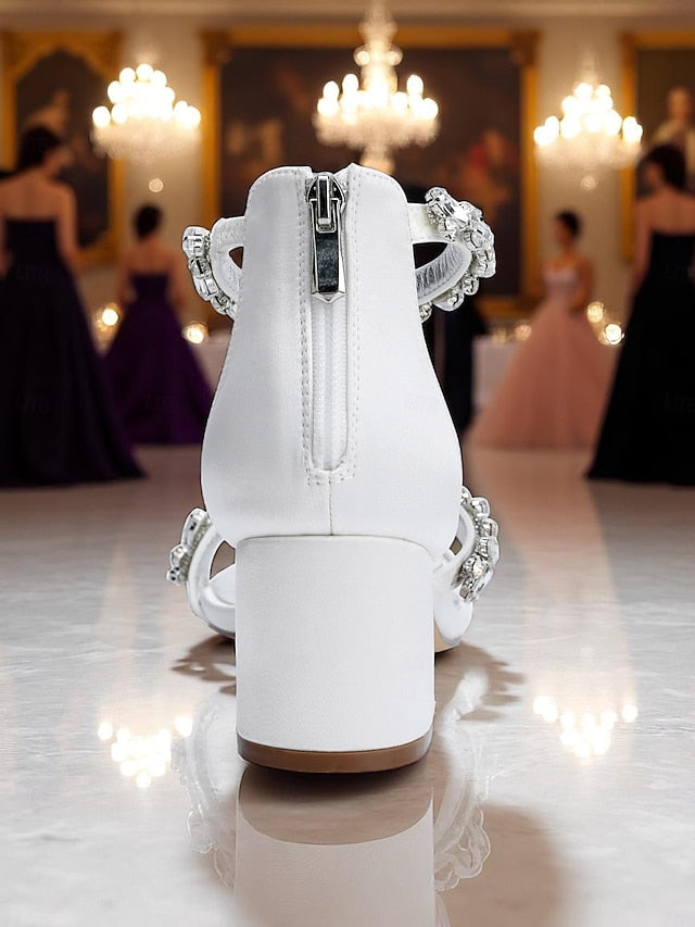 Sandals Crystal - Women's Heel Block Satin Purple