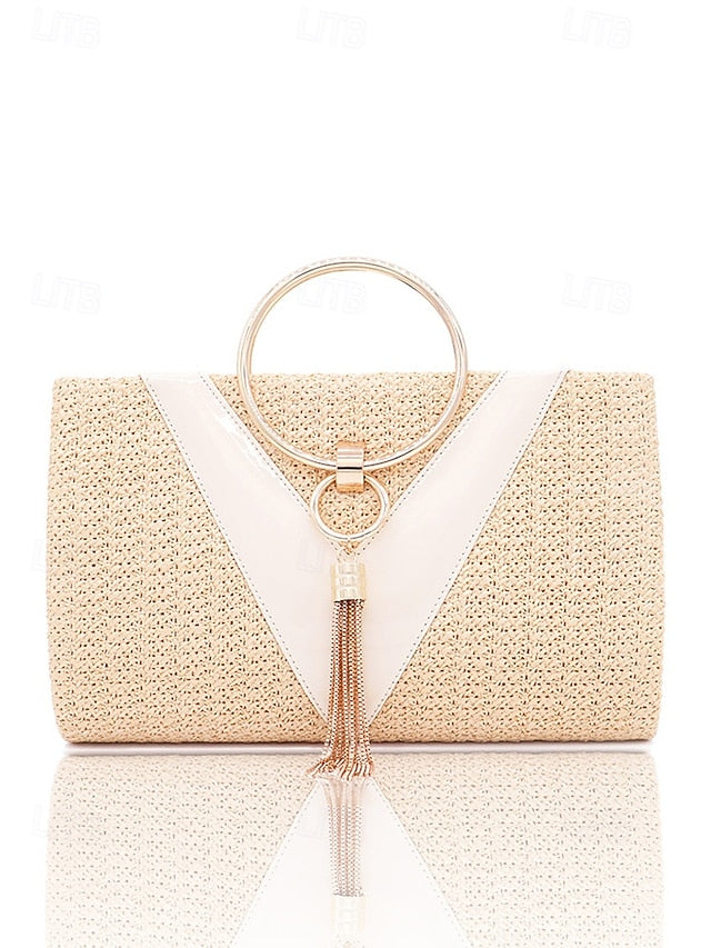 with Straw Elegant Handbag Woven – Purse Women's Clutch