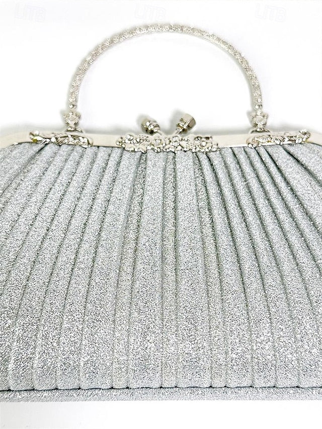 Women's Clutch with Glitter Evening Vintage Pleated Purse