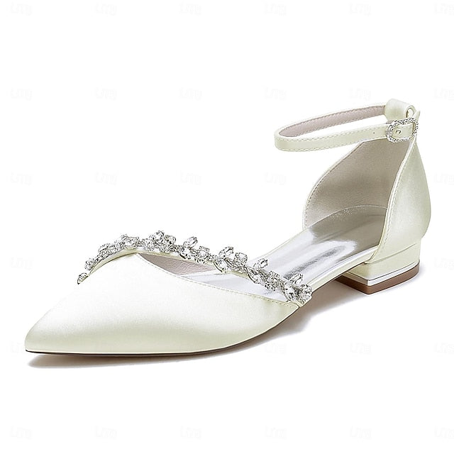 Pointed Elegant Women's Toe – Flats Wedding White Satin