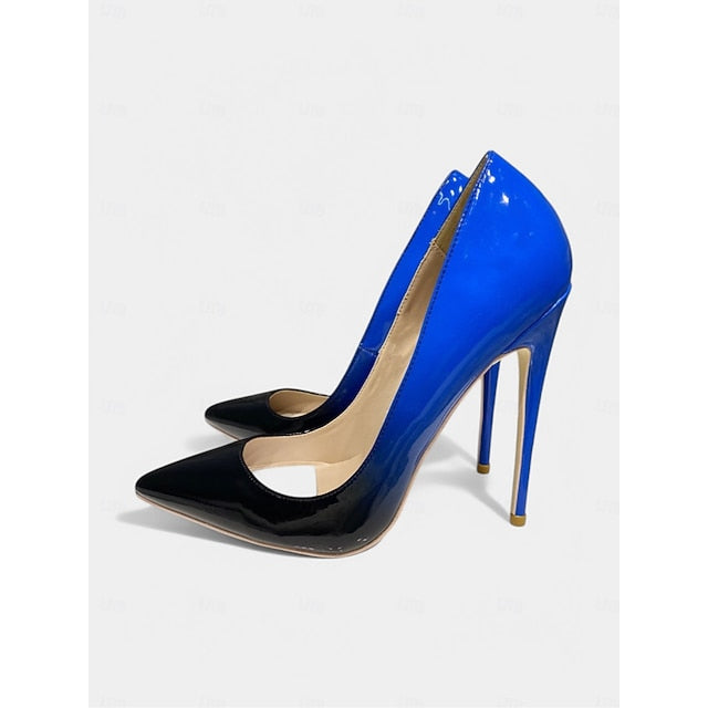 Black Pointed Patent Leather Toe Pumps Green Women's