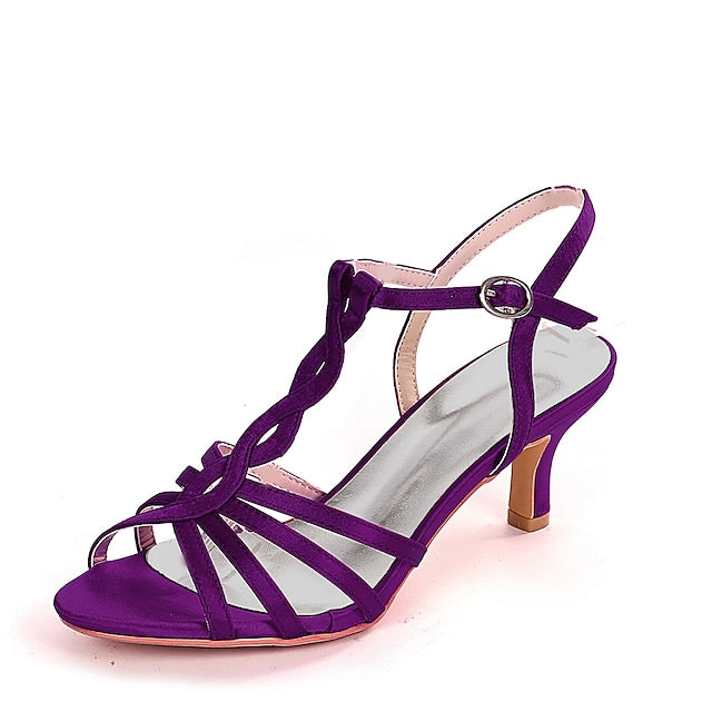 Women's Purple Sandals Elegant Satin Mid-Heel Strappy –