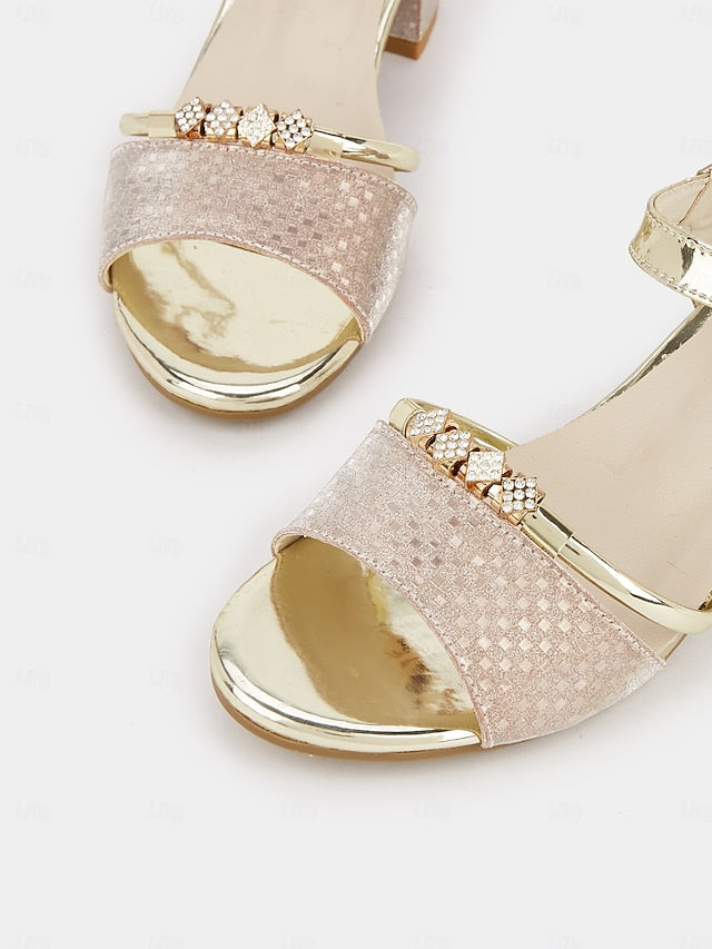 for Sandals Gold Heel – Block Rhinestone-Embellished Women