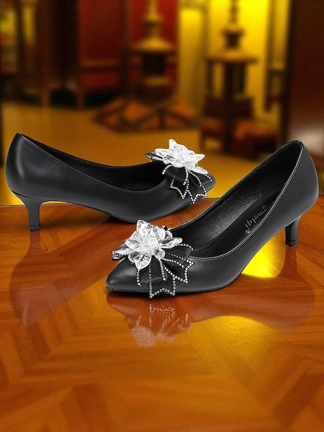 Low Heel Wedding with Women's Shoes Crystal White Bow