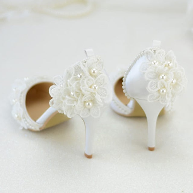 Heels Platform with Women's Floral Wedding White Lace