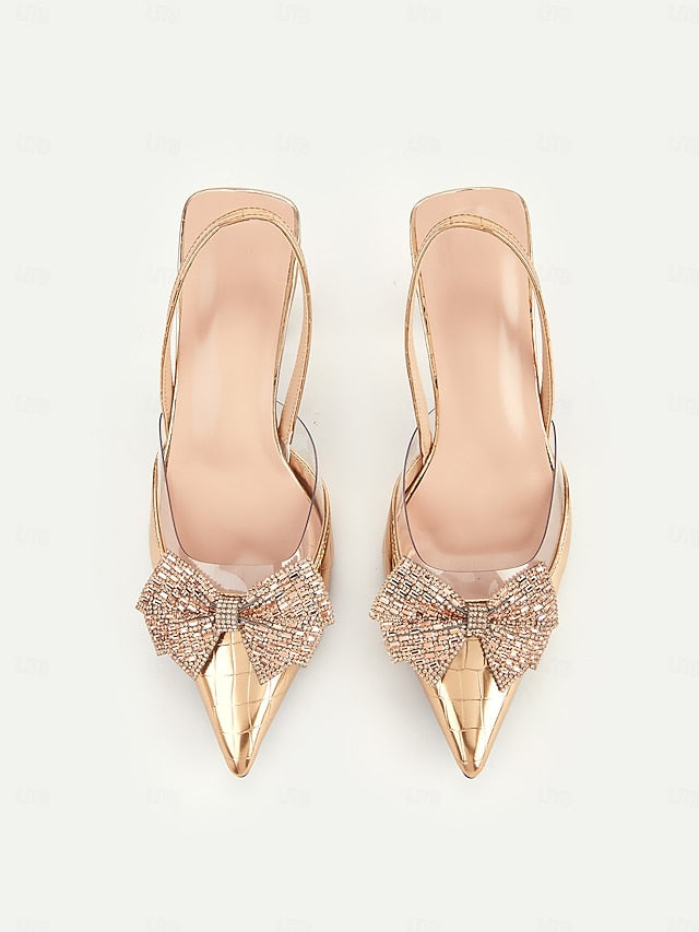- Quilted Gold with Women's Heels Slingback Detail Bow