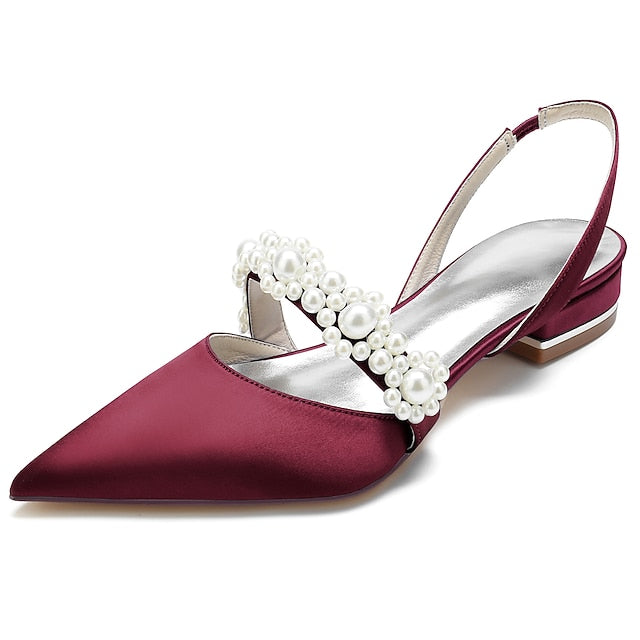 Shoes Elegant with Pearl Women's White Satin