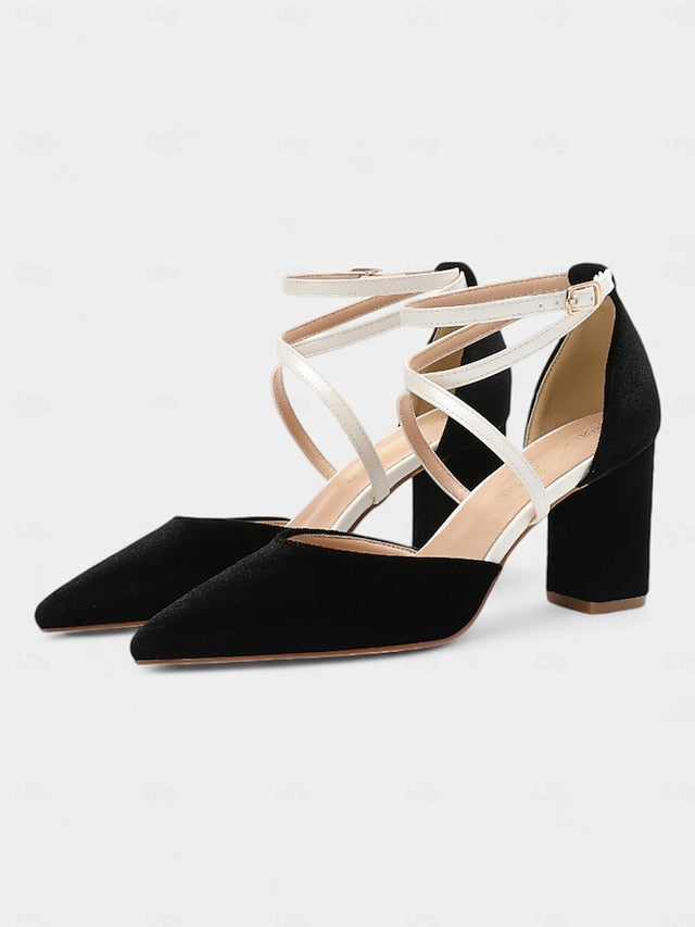 Ankle Chic - Elegant Strap Suede Heels Women's Two-Tone